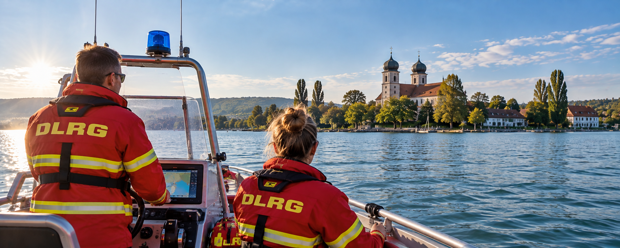 DLRG-Wasserrettung auf dem Bodensee vor der Insel Reichenau